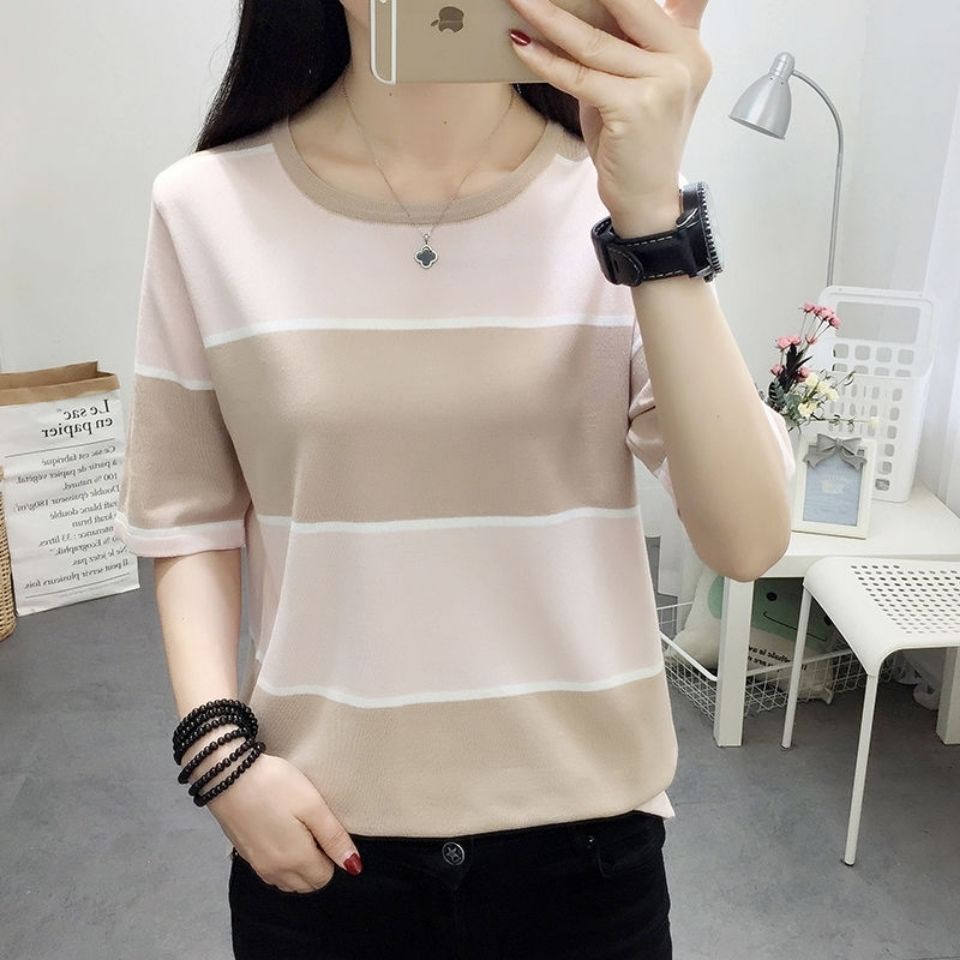 Áo thun tay ngắn cổ tròn kích thước rộng dành cho phụ nữ trung niên