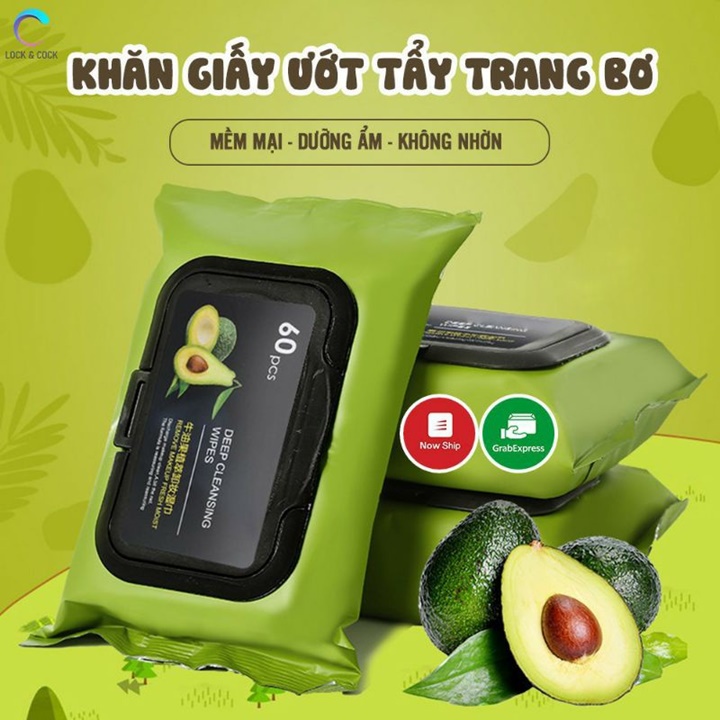 Túi 60 Tờ Khăn Giấy Ướt Tẩy Trang Bơ Tẩy Trang Sạch, Cấp ẩm – TXS559