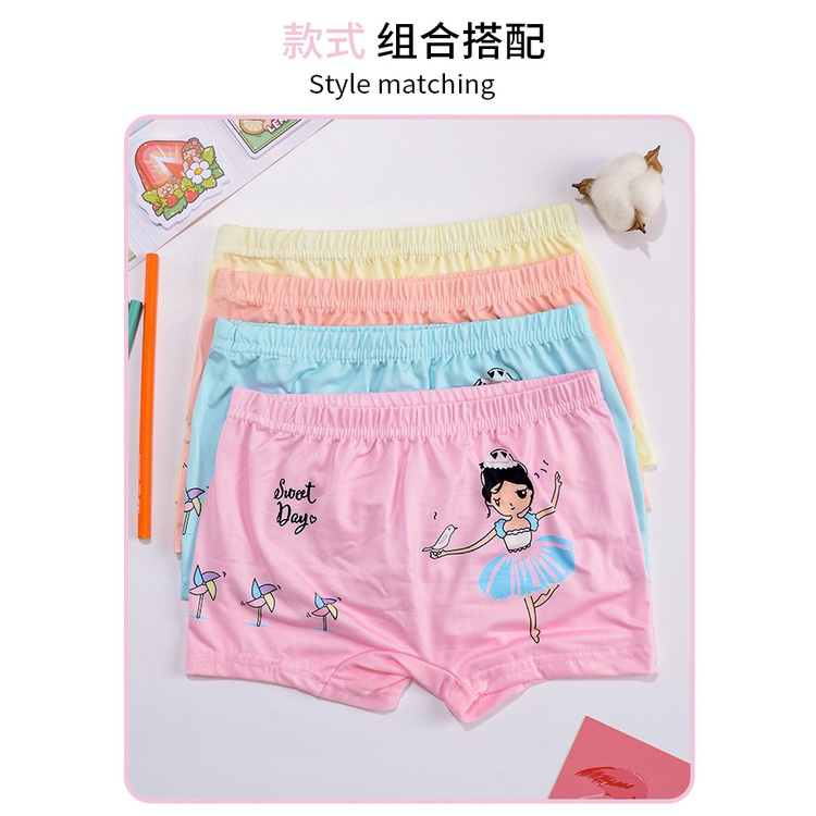 [3-14 Tuổi] 4 Quần Lót Bé Gái Dễ Thương Z070# Quần Lót Ngắn In Họa Tiết Hoạt Hình Cho Bé 3-5 Tuổi 5-7 Tuổi 7-9 Tuổi