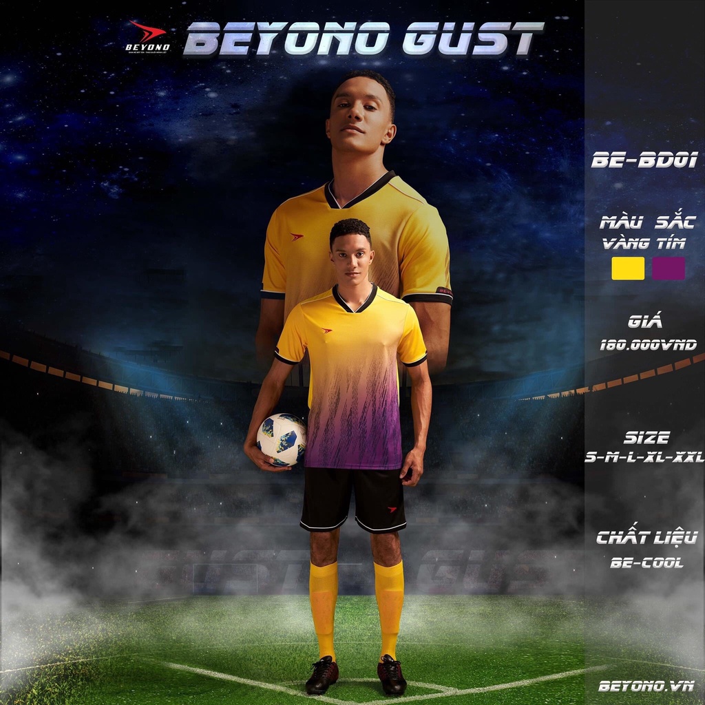 Bộ quần áo đá bóng không logo Beyono Gust, vải mè kim cao cấp - ViKi Sport