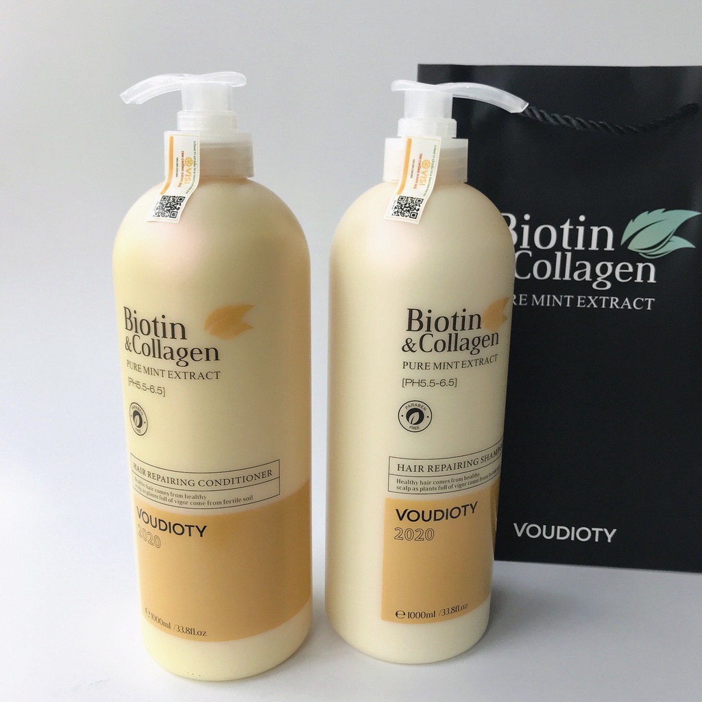 Dầu Gội Biotin Dầu Xả Biotin Collagen Vàng Giảm Rụng Tóc, Phục Hồi Tóc Khô Xơ Cặp 1000ml x 2 (Chính hãng)