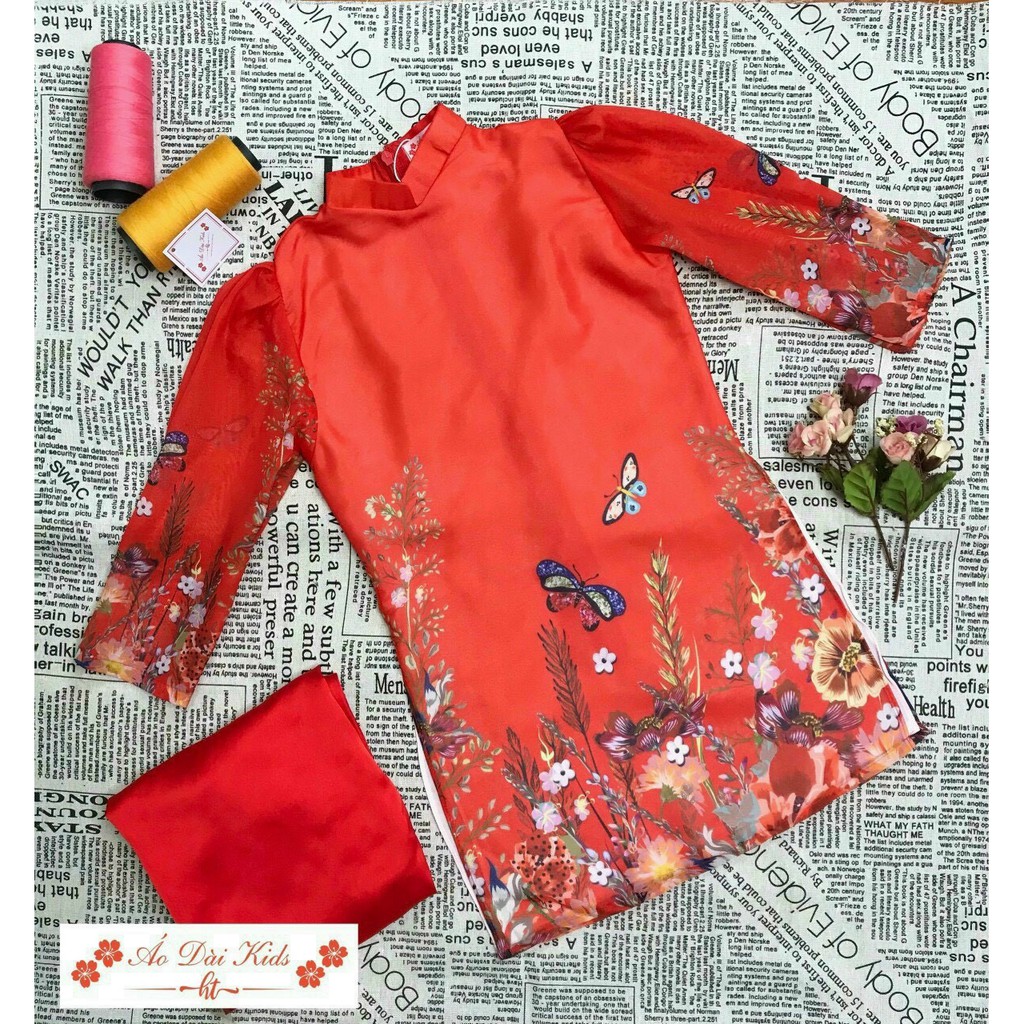 Áo dài cách tân đỏ hoa