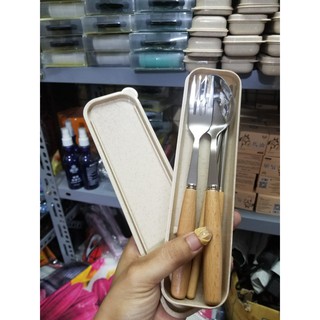 Bộ đũa,thìa,dĩa inox cán gỗ sồi