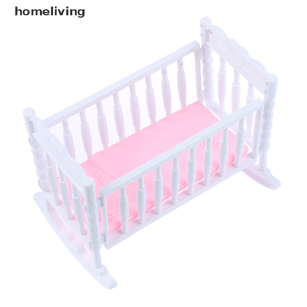 Nôi Em Bé Màu Trắng Hồng Nhạt Trang Trí Nhà Búp Bê