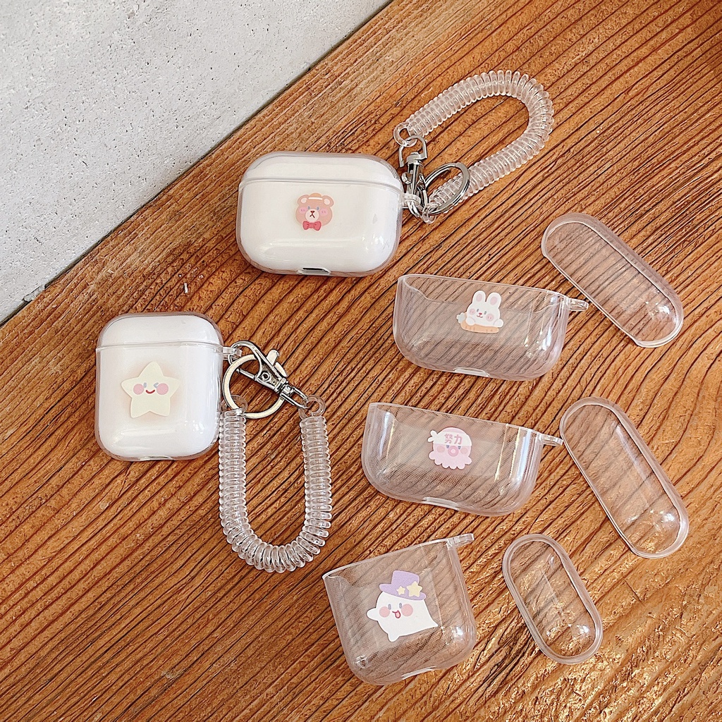 Vỏ Bảo Vệ Hộp Sạc Tai Nghe airpods 1 2 Pro 3rd Generation Pro 1/2 Trong Suốt Chống Sốc Họa Tiết Hoạt Hình Kèm Dây Đeo Kiểu Nhật Hàn