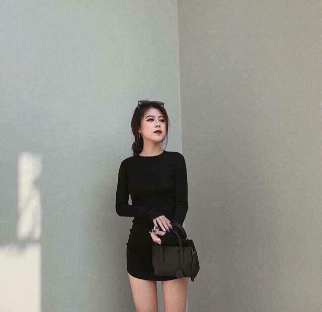 Siêu hót ⚡️⚡️váy body đầm body nữ vạt bầu xỏ ngón dài tay váy thun nữ ôm tôn dáng | BigBuy360 - bigbuy360.vn