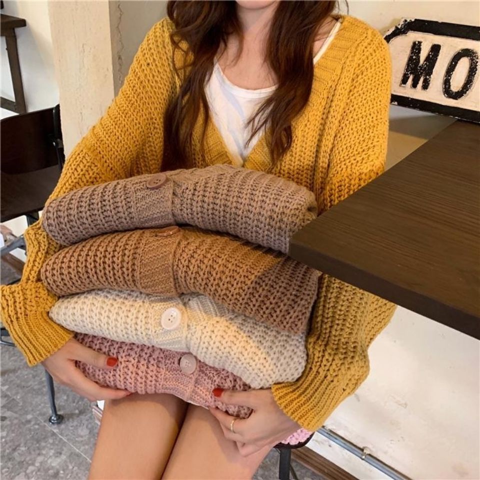 Áo khoác len cardigan cổ chữ V dáng rộng phong cách mùa hè trẻ trung dành cho nữ