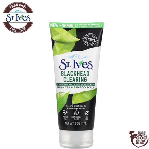 tuan203 Sữa Rửa Mặt Tẩy Da Chết Sạch Mụn Đầu Đen Chiết Xuất Trà Xanh ST.IVES Blackhead Clearing Green Tea Scrub 170g tua