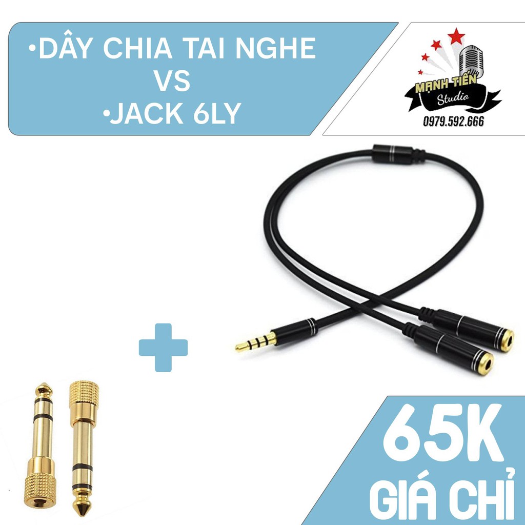 [Combo Tiện Lợi] Dây Chia Tai Nghe Và Jack 3.5 ra 6 Ly - kết nối thiết bị phát nhạc với tại nghe - hàng chuẩn