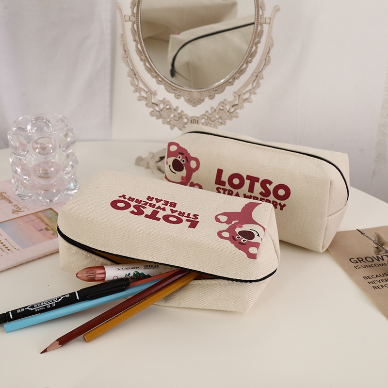 Túi Đựng Bút Vải Canvas Hình Gấu Dâu Tây Phong Cách Hàn Quốc Túi Đựng Bút Hình Gấu Dâu Tây Dễ Thương TB003 Mom Ky
