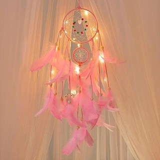 Dreamcatcher màu hồng, xanh da trời treo tường Trang Trí Décor phòng ngủ gắn đèn LED đẹp mắt PINK HANDY mã DR1