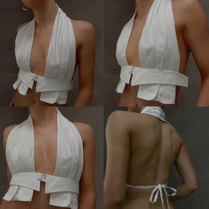 Áo Croptop Cổ Khoét Sâu Hở Lưng Quyến Rũ Dành Cho Nữ