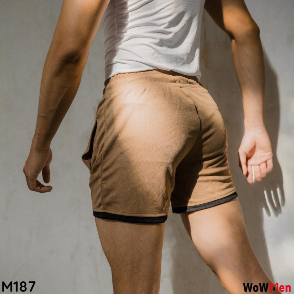 Quần Short Đùi Thun Nam Trơn Viền Màu Tập Gym Thể Thao Đi Bơi Đi Biển Mạc Nhà - M187  ྆ ྇