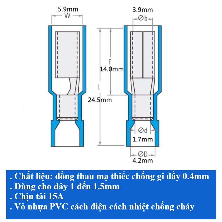 Đầu cos đực cái đầu tròn cho dây điện 0.5mm 2.5mm MRFNY FRFNY