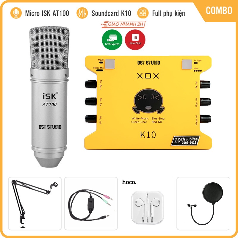 Combo Mic Thu Âm Sound Card XOX K10 2020 Micro ISK AT100 Loại 1 . Âm Thanh Cực Hay , Dễ Dàng Lắp Đặt. Bảo Hành 12 Tháng