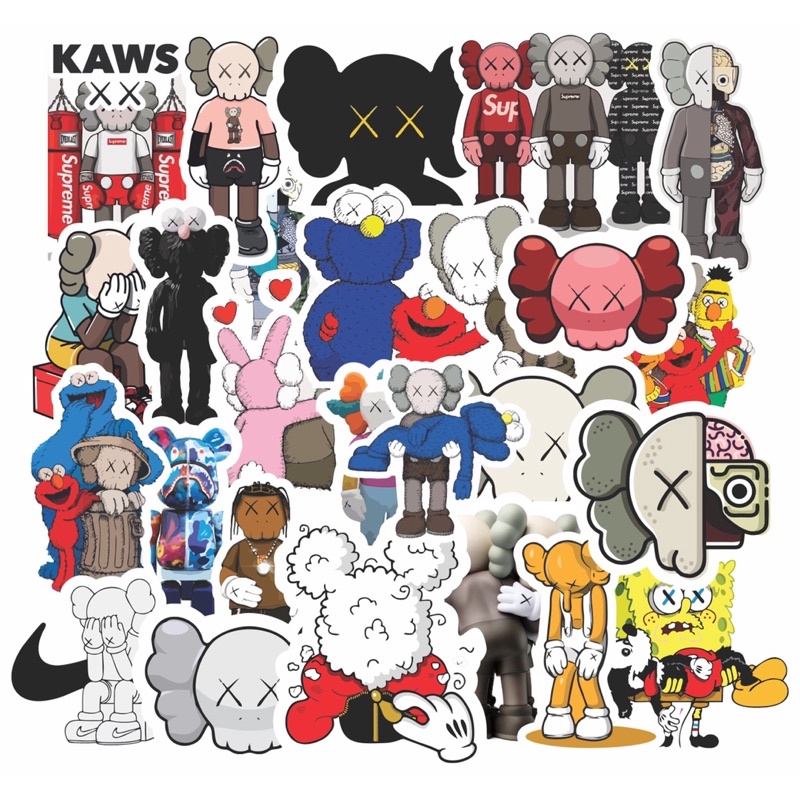 Bộ 200 sticker chủ đề KAWS X BEARBRICK chất liệu chống nước dán trang trí vali mũ bảo hiểm xe máy laptop điện thoại