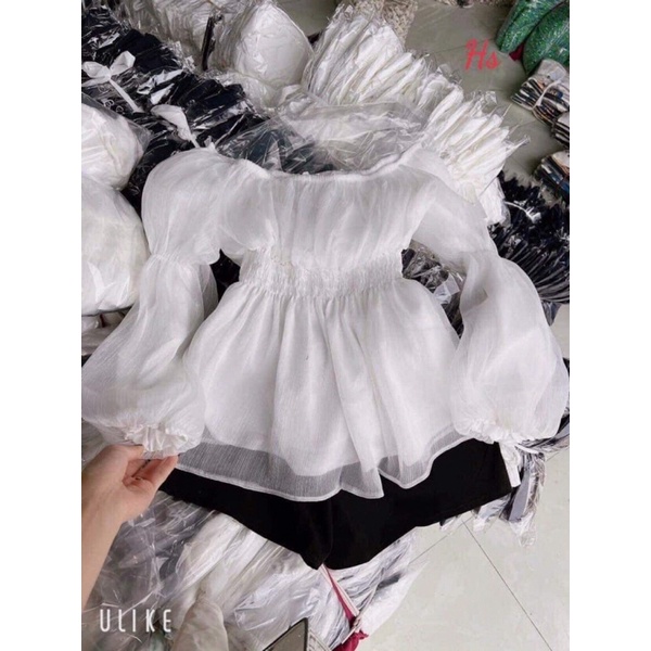 Sét trễ vai tơ bóng quần đùi đen HSU1