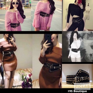 Belt đinh vàng da lộn bản to