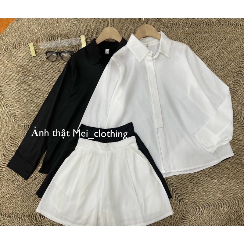 [Ảnh thật/video] SET SƠMI chất voan trượt kèm quần style Hàn Quốc