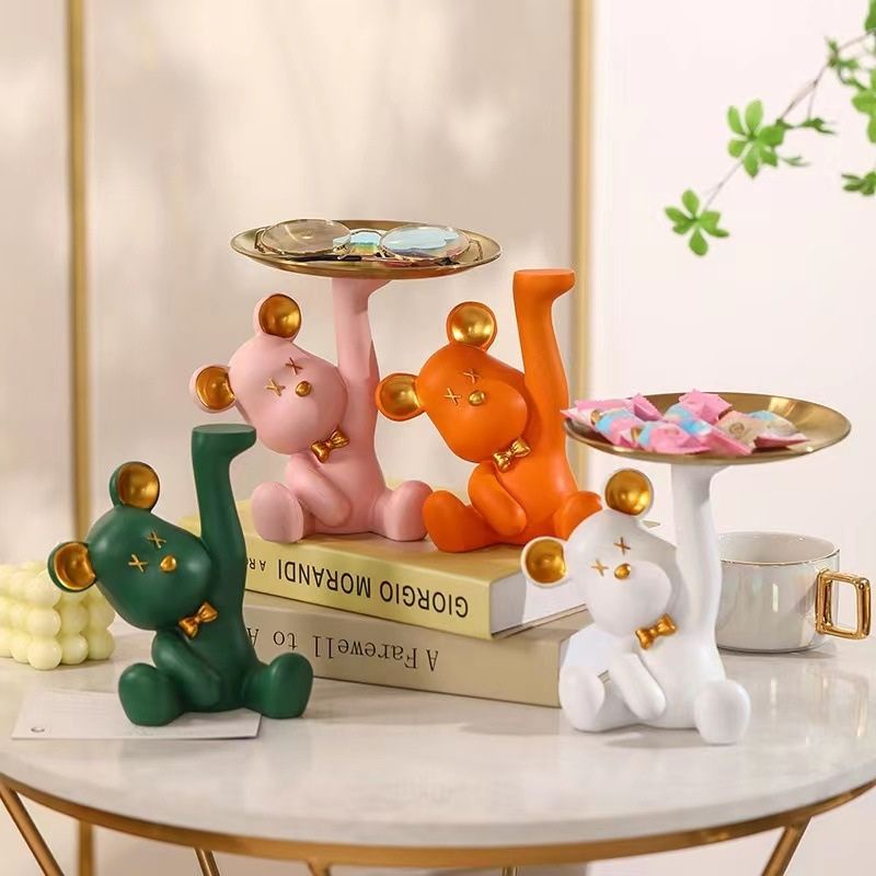 Tượng gấu ngồi decor nhà cửa bear bê khay đựng mỹ phẩm trái cây quà tặng sinh nhật siêu xinh MIIBOOSHI D1.111.TR