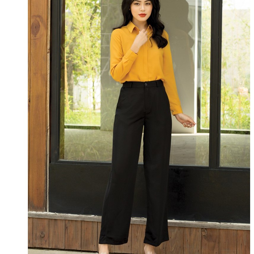 Quần ống suông màu tím khoá trước sanh chảnh