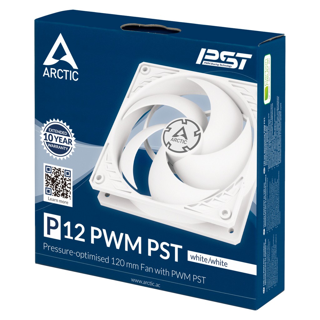 Quạt Fan Case 12cm Arctic P12 PWM PST (white/white) - Quạt màu trắng quay êm 1800 vòng