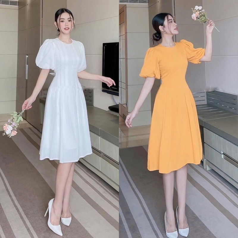 ♟◇ Đầm công sở dự tiệc tay bí xếp li eo