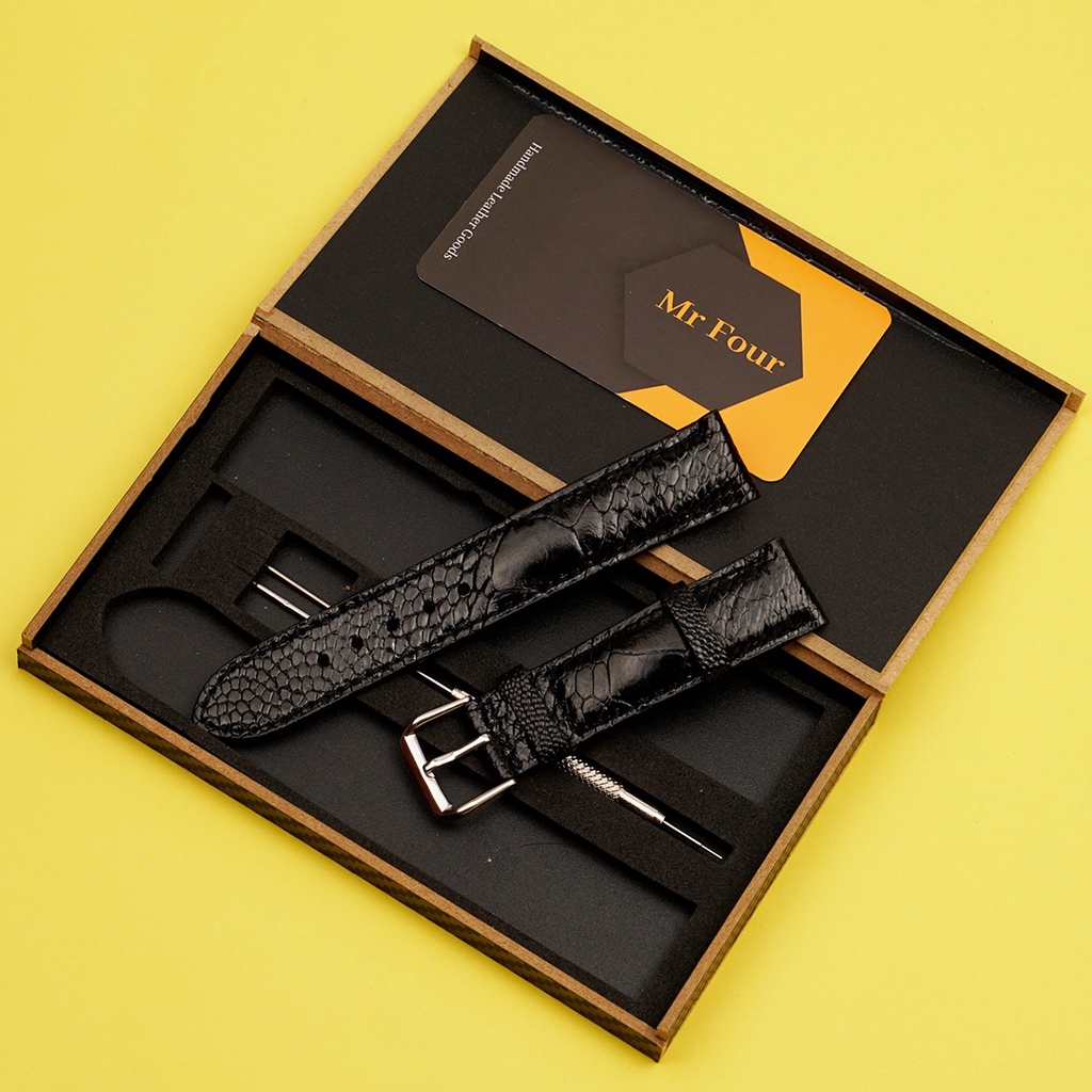 Dây Đồng Hồ Da Đà Điểu Màu Đen MrFour | Ostrich Leather Watch Bands