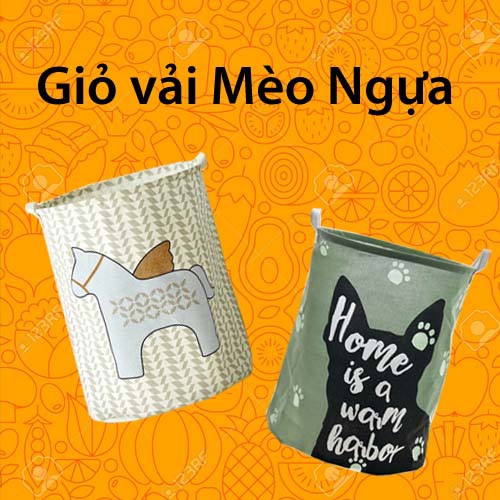 Sọt vải để quần áo, giỏ vải đựng đồ giặt hình mèo ngựa 35*40cm