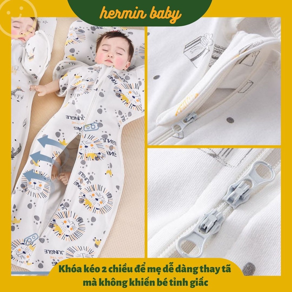 Nhộng chũn cho bé - túi ngủ trẻ em mở tay tùy thích chất cotton hữu cơ cao cấp