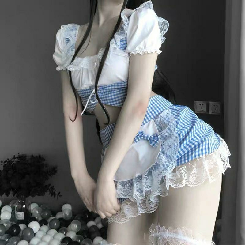 Cosplay Hầu Gái Kẻ Caro  - Đồ Ngủ Anime Sexy gợi cảm hóa trang cô giúp việc quyến rũ kèm chip