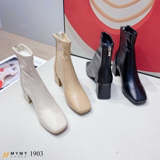 1903 Boot da lì mũi vuông đường chỉ vát khóa sau gót vuông 5p