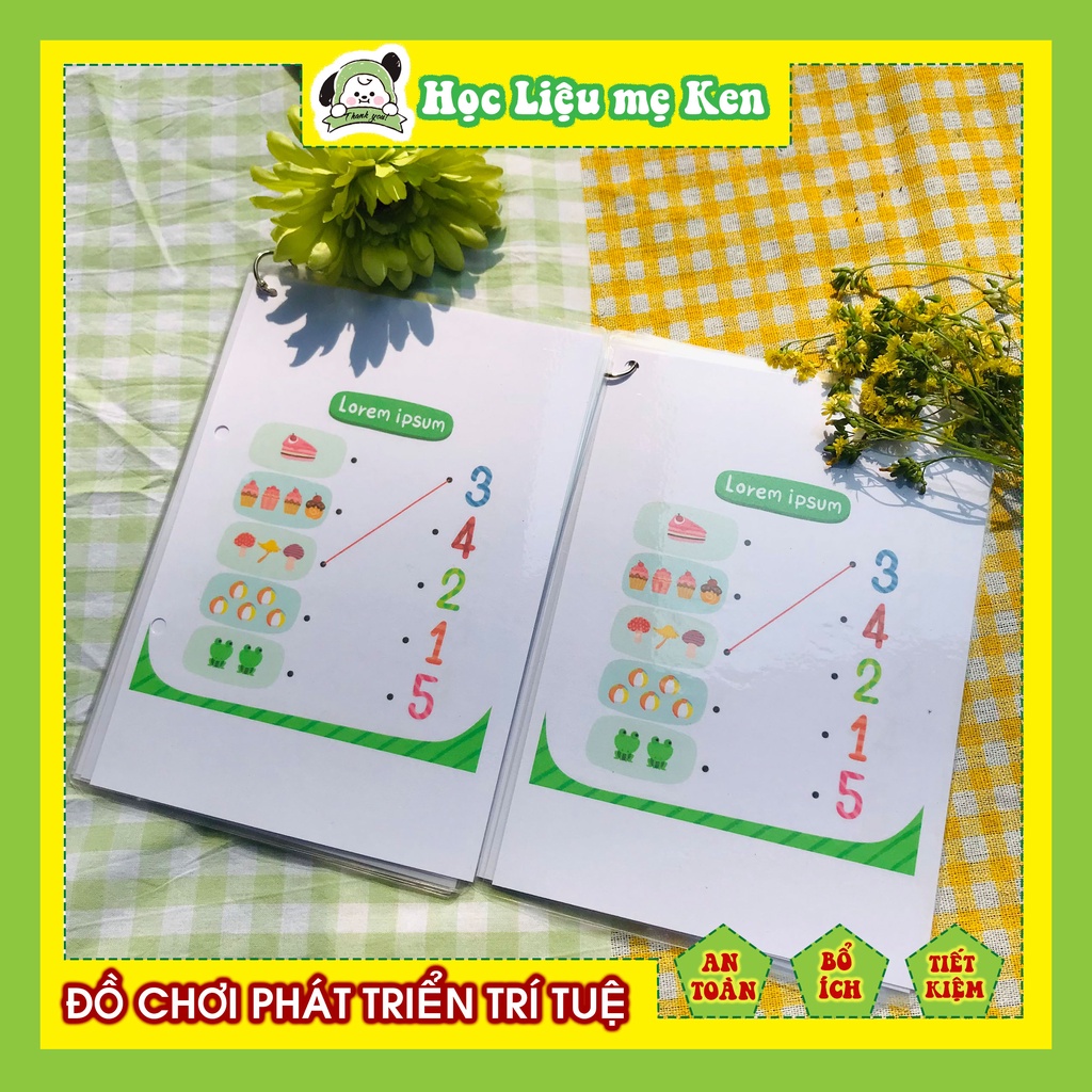 - Bộ học liệu nối số cho bé tập đếm, học liệu nhận biết chữ số, bóc dán montessori