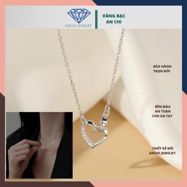 Dây chuyền trái tim rỗng đính đá, bạc ta sáng đẹp - An chi jewelry