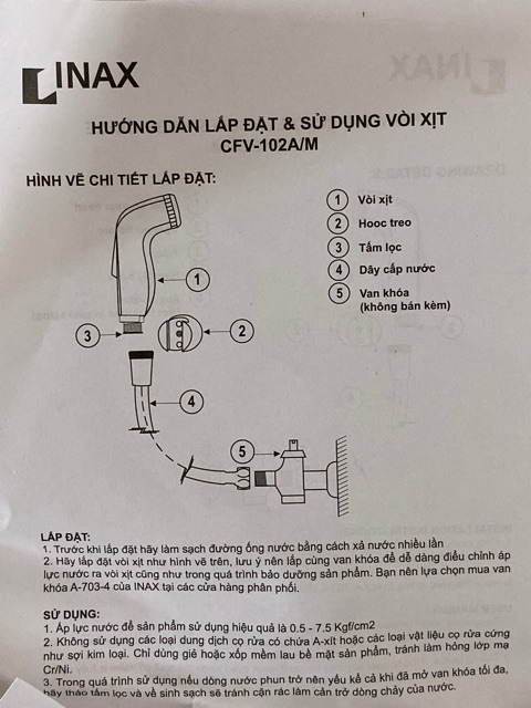 Bộ xịt vệ sinh inax CFV-102A