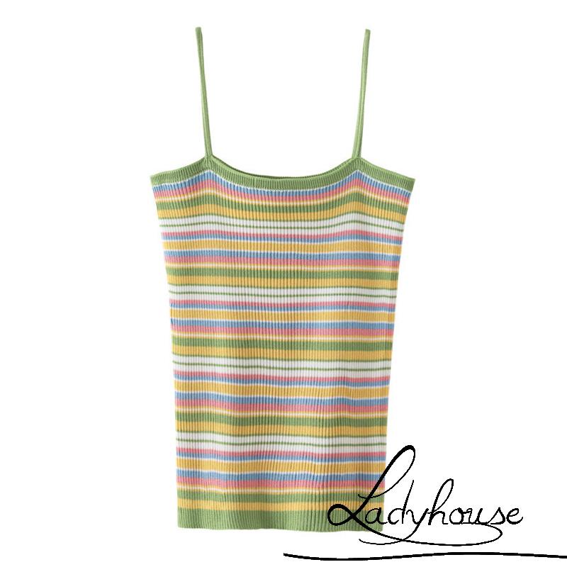 Áo Hai Dây Dệt Kim Họa Tiết Kẻ Sọc Thời Trang Mùa Hè Cho Nữ