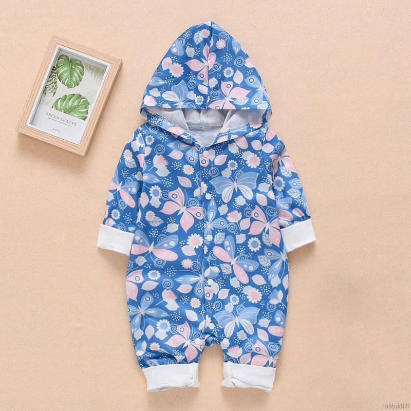 Bộ Áo Liền Quần Hoodie In Hoa Dễ Thương Cho Trẻ Sơ Sinh 0-18 Tháng Tuổi