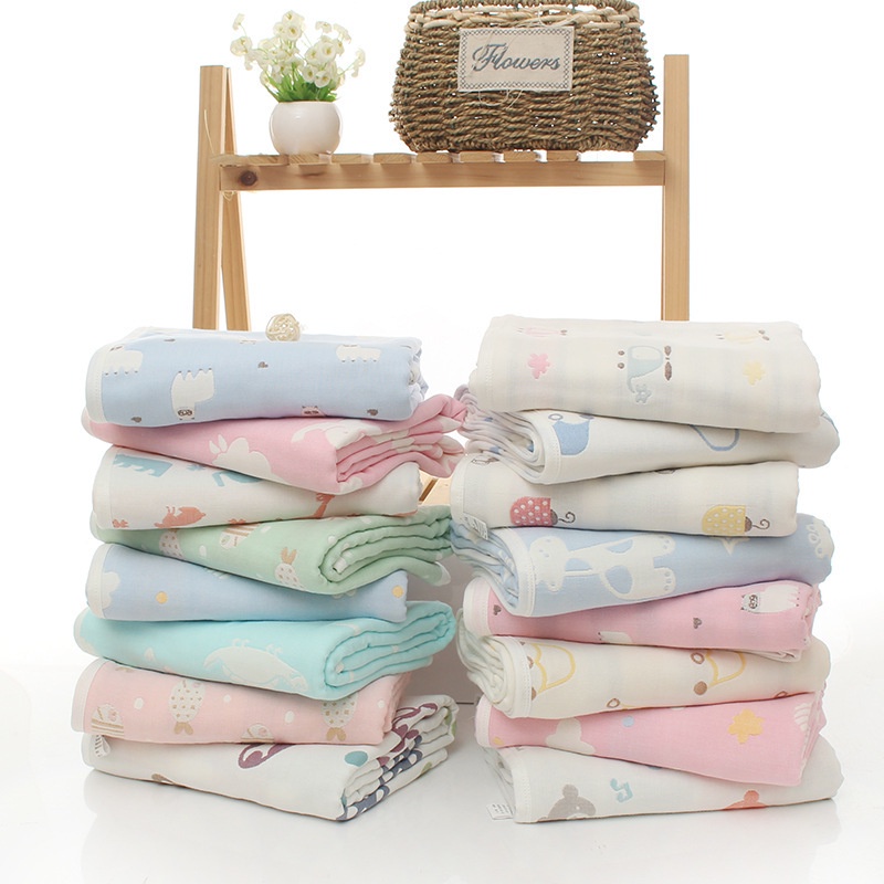 Chăn cho bé 6 lớp cotton muslin họa tiết 2 mặt 110x110cm, khăn tắm sơ sinh mềm mại cho trẻ