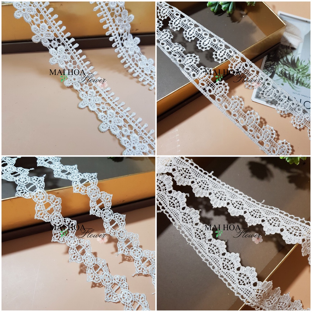 RC37 Cuộn 13 mét ren viền váy áo màu trắng bản 3cm ren chỉ thêu hoa Maihoaflower
