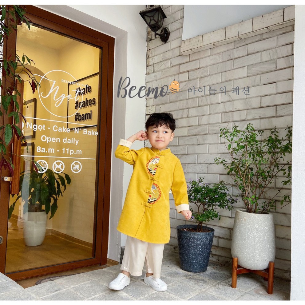 Set/Bộ áo dài xẻ tà 2 màu cho bé trai - 20B100