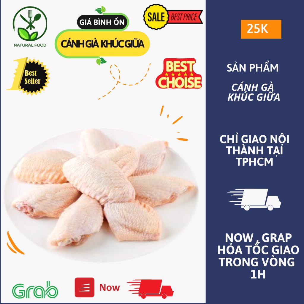 Cánh Gà Khúc Giữa Nhập Khẩu Túi 1KG [FREESHIP LIÊN QUẬN TPHCM BÌNH TÂN HỎA TỐC 1H]