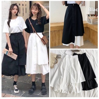 Chân váy ulzzang, Chân váy vạt lệch phong cách Hàn Quốc 3 màu đen/trắng/phối đen trắng kiểu dáng hot girl - Zinti Store