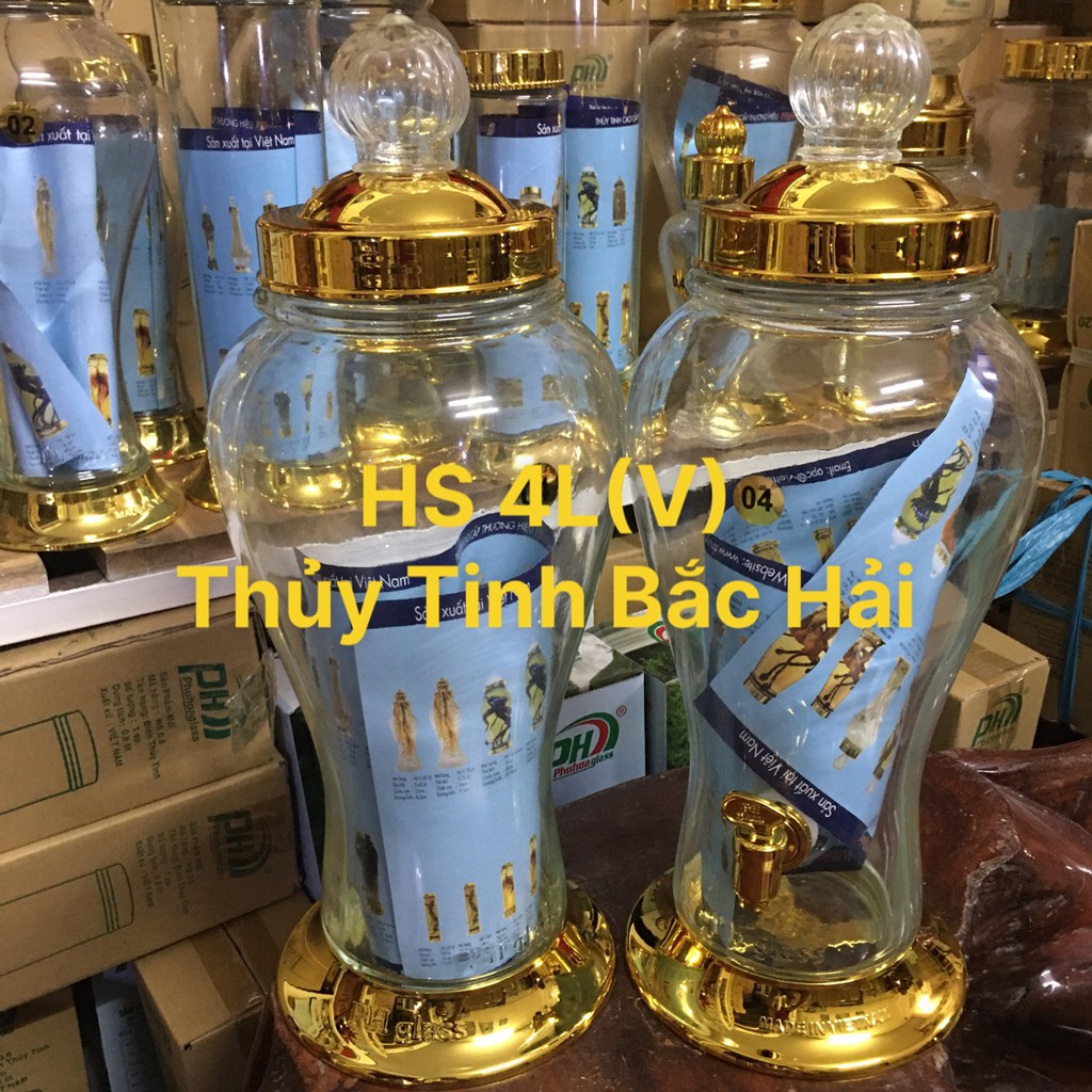 BÌNH NGÂM RƯỢU THỦY TINH CAO CÂP  4 Lít -KHÔNG CHÌ -  SẢN XUẤT TẠI VIỆT NAM-THỦY TINH BẮC HẢI