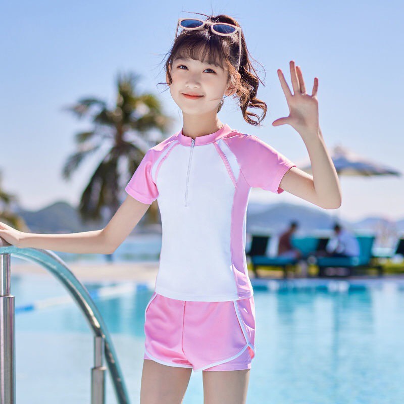 Đồ bơi cho bé gái, học sinh, thiếu niên hai mảnh thể thao phong cách Hàn Quốc
