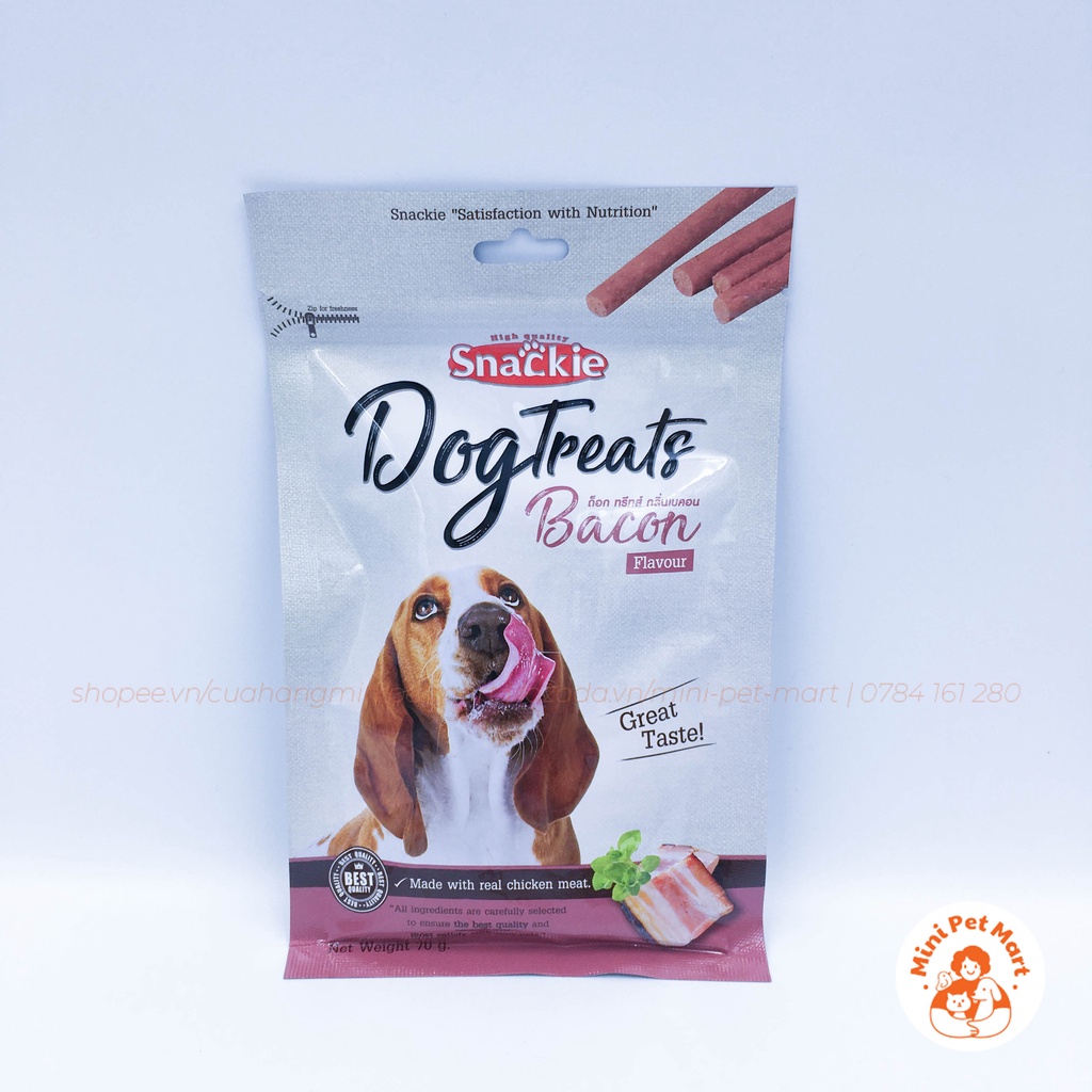 Thức ăn vặt cho chó SNACKIE 70g - Vị thịt heo xông khói, thịt bò, sữa, cà rốt, cải bó xôi