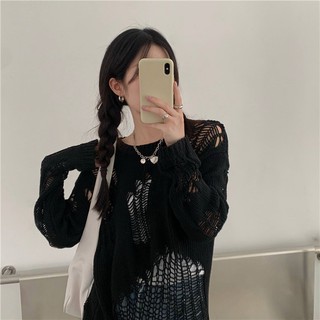 (ORDER ) Áo len lưới đan móc rách hở mặc ngoài style cá tính retro Hàn Quốc