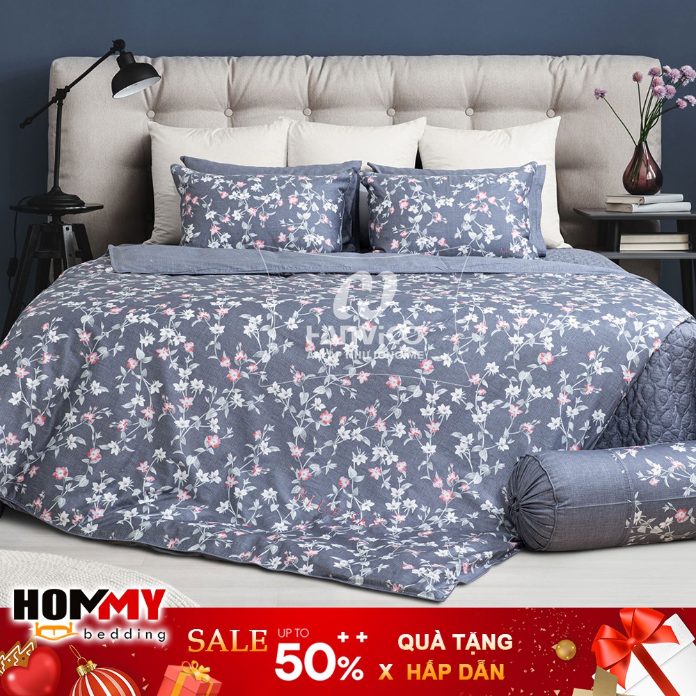 🍁 Bộ Chăn Ga Gối 🍁 Hanvico Blue Sky DLP187 vải cotton cao cấp (bán lẻ ga chun / vỏ chăn / đôi vỏ gối)