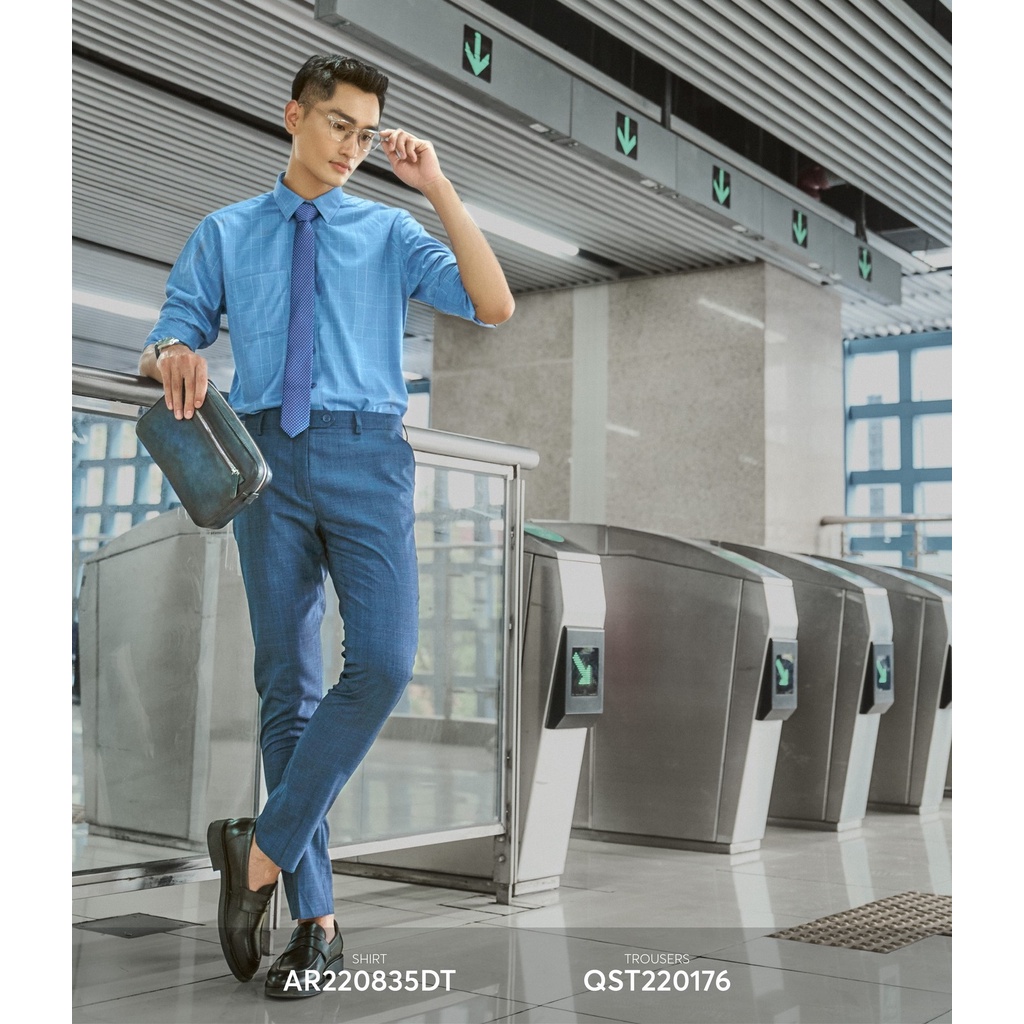 Áo Sơ Mi Nam Dài Tay OWEN AR220835DT Somi Công Sở Vải Sợi Tre Cao Cấp Kẻ caro xanh trắng Dáng Regular Fit Tà Lượn Có Túi