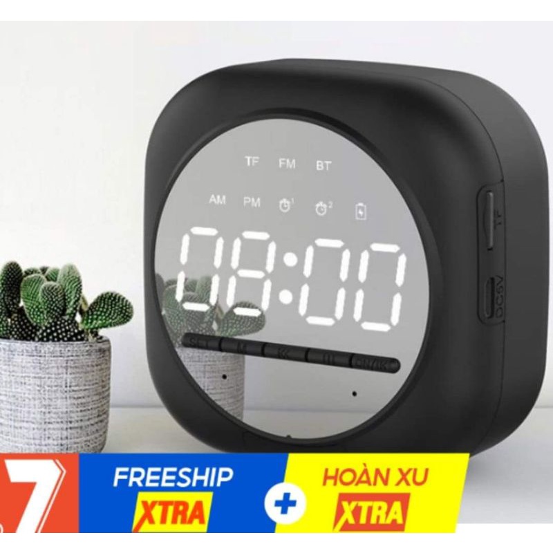 Loa Bluetooth Di Động Có Mặt Gương Tích Hợp Đồng Hồ Báo Thức Mini Q12