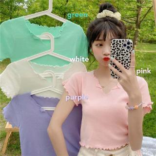 Áo Len Tay Ngắn Cổ Chữ V Màu Trơn Phong Cách Hàn Quốc Với 5 Màu Lựa Chọn